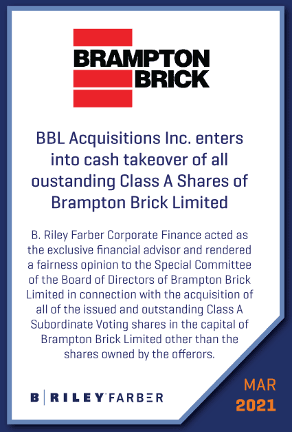 Exclusive Advisor to Special Committee of Brampton Brick Limited