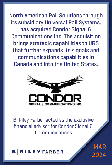 North American Rail Solutions, through its subsidiary Universal Rail Systems, has acquired Condor Signal & Communications